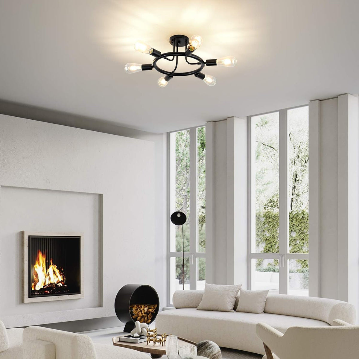 Black 6 Lights LED Semi Flush Mount Ceiling Light U52101