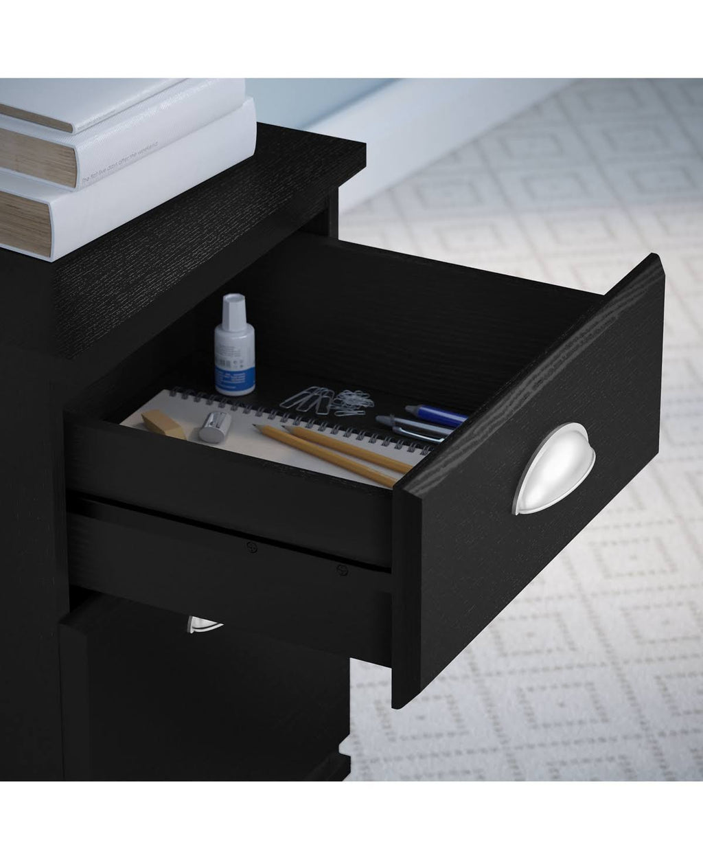 Black Suede Oak 2 Drawer Mobile File Cabinet E155