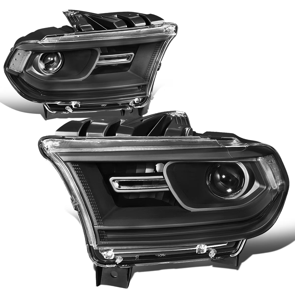 Pair Factory Style Projector Headlight Lamp with LED Side Marker Light Black Housing Clear Corner M8727