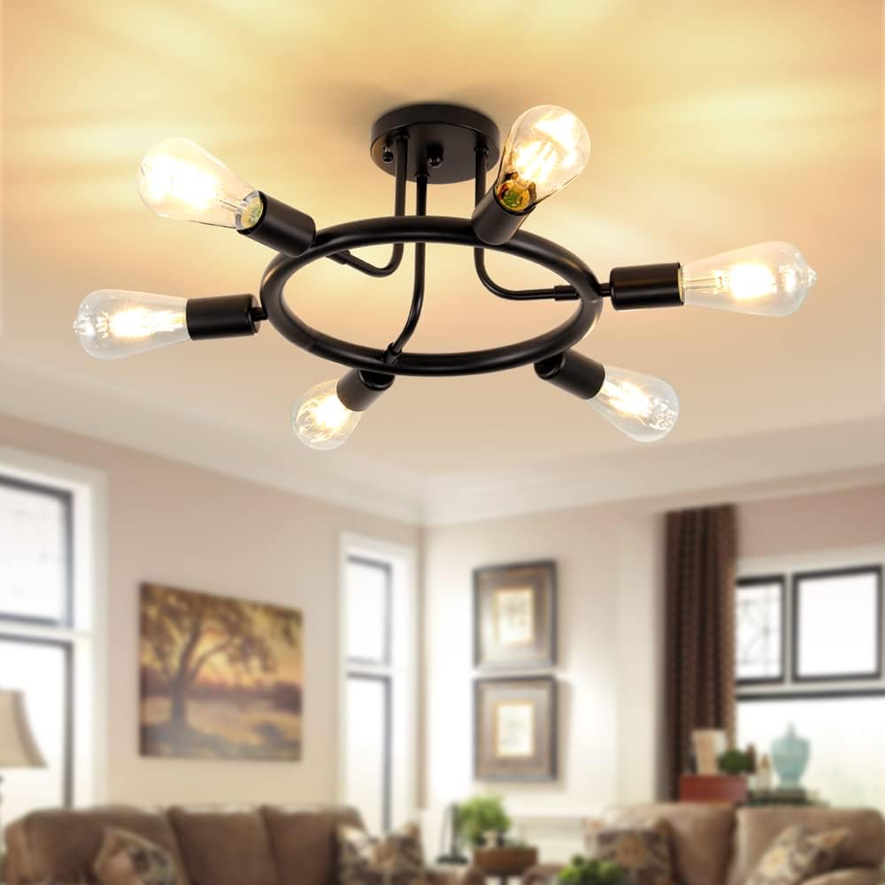 Black 6 Lights LED Semi Flush Mount Ceiling Light U52101