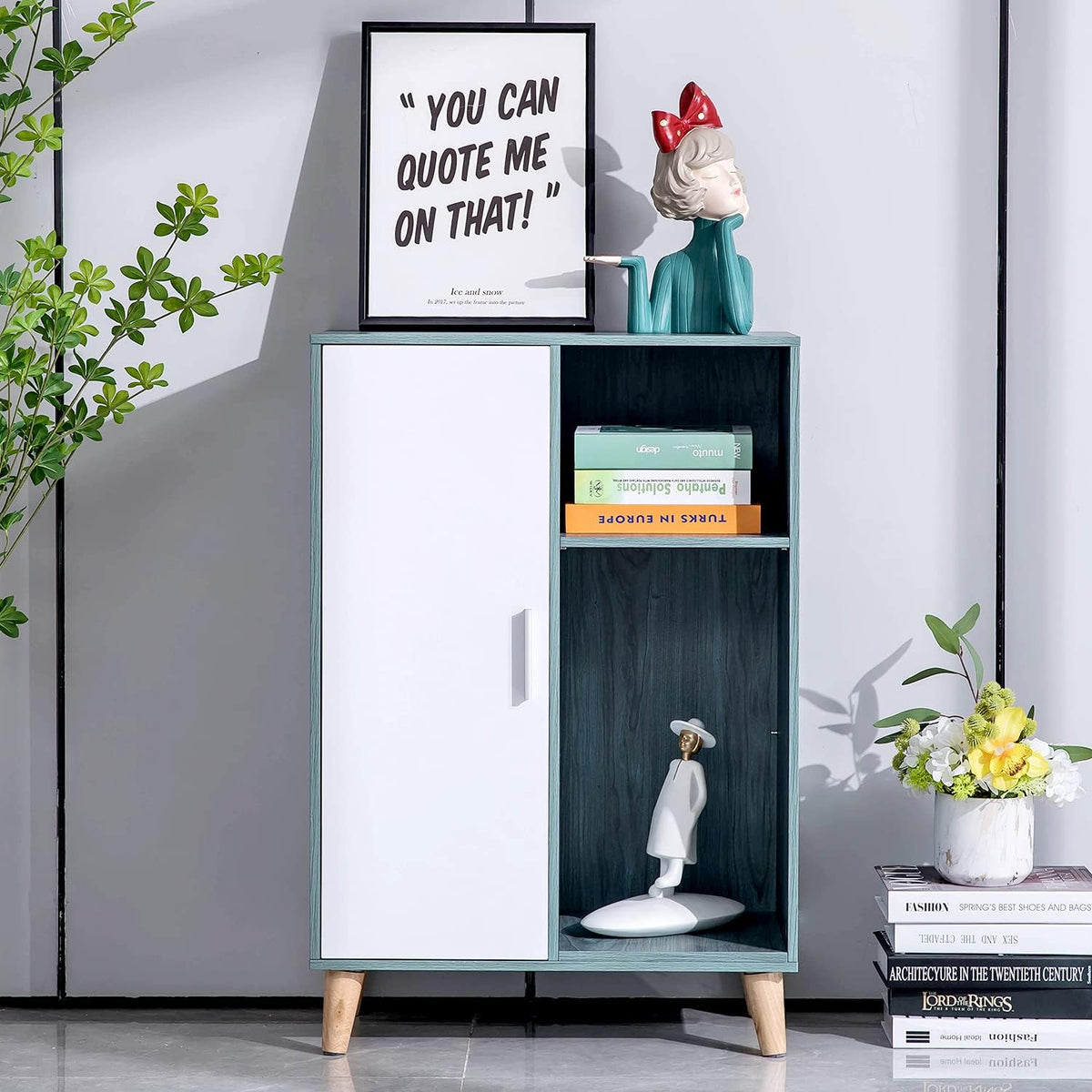 Wood Console Table with One Door and Adjustable Shelves B567026