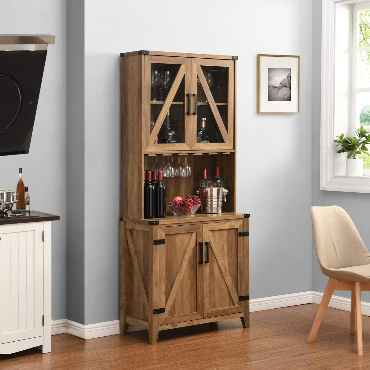 Mahogany Bar Cabinet with Upper Glass Cabinet O870593
