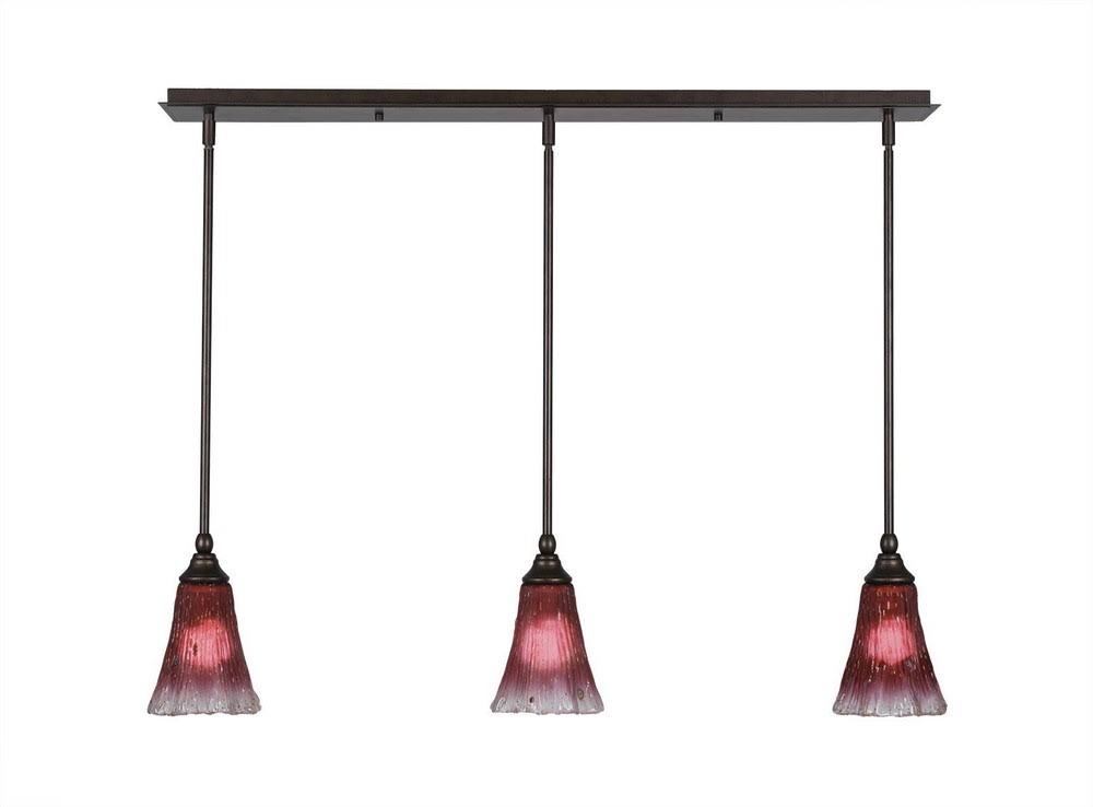 Three Light Mini Pendant with Bronze Finish and Raspberry Crystal Glass G250388