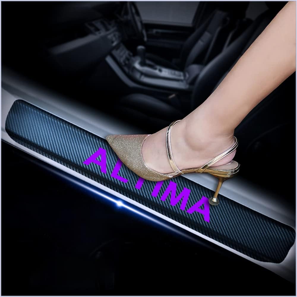 4Pcs Car Door Sill Scuff Plate Cover Carbon Fiber Sticker Orange K8690