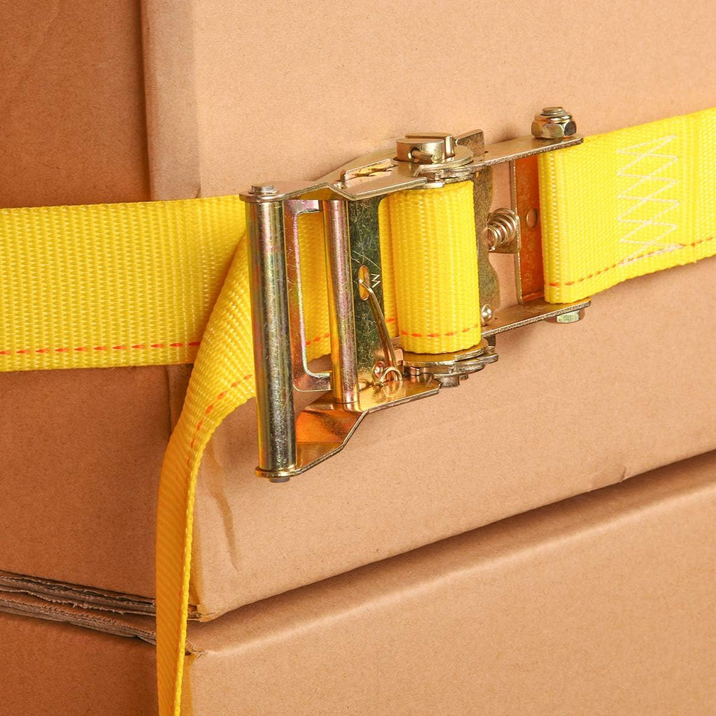 2 x 12 Heavy Duty Yellow Polyester Ratcheting Tie-Down Straps with E-Track Spring Fittings P7150