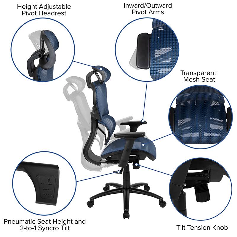 Ergonomic Mesh Office Chair with Lumbar Support, Blue Y723