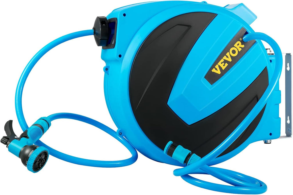 Retractable Wall Mounted Garden Hose Reel, 1/2 inch x 75 ft, Blue T909643