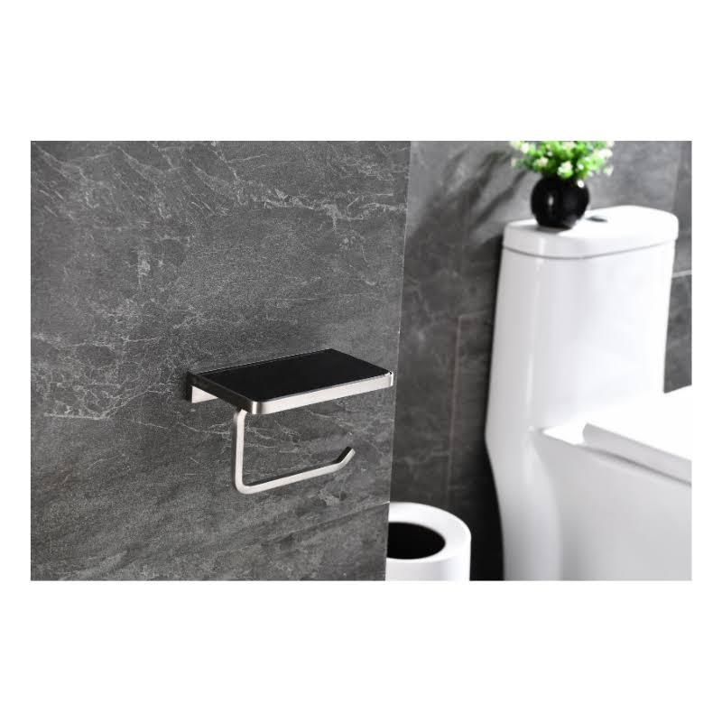 Stainless Steel Black Glass Shelf with Toilet Paper Holder D3858