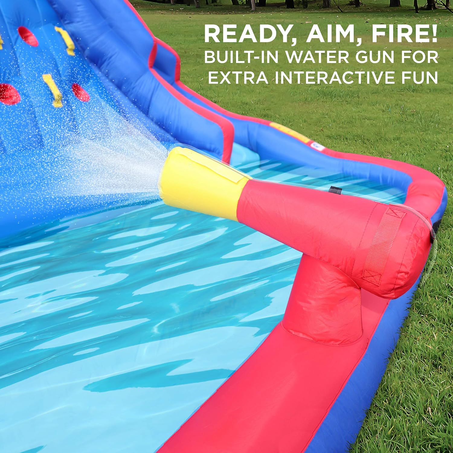 Inflatable Water Slide Park with Climbing Wall, Two Slides & Splash Pool, Nylon, with Air Pump & Carrying Case N60220