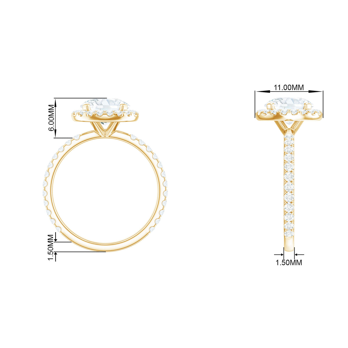 14K Yellow Gold Moissanite Halo Engagement Ring F52011