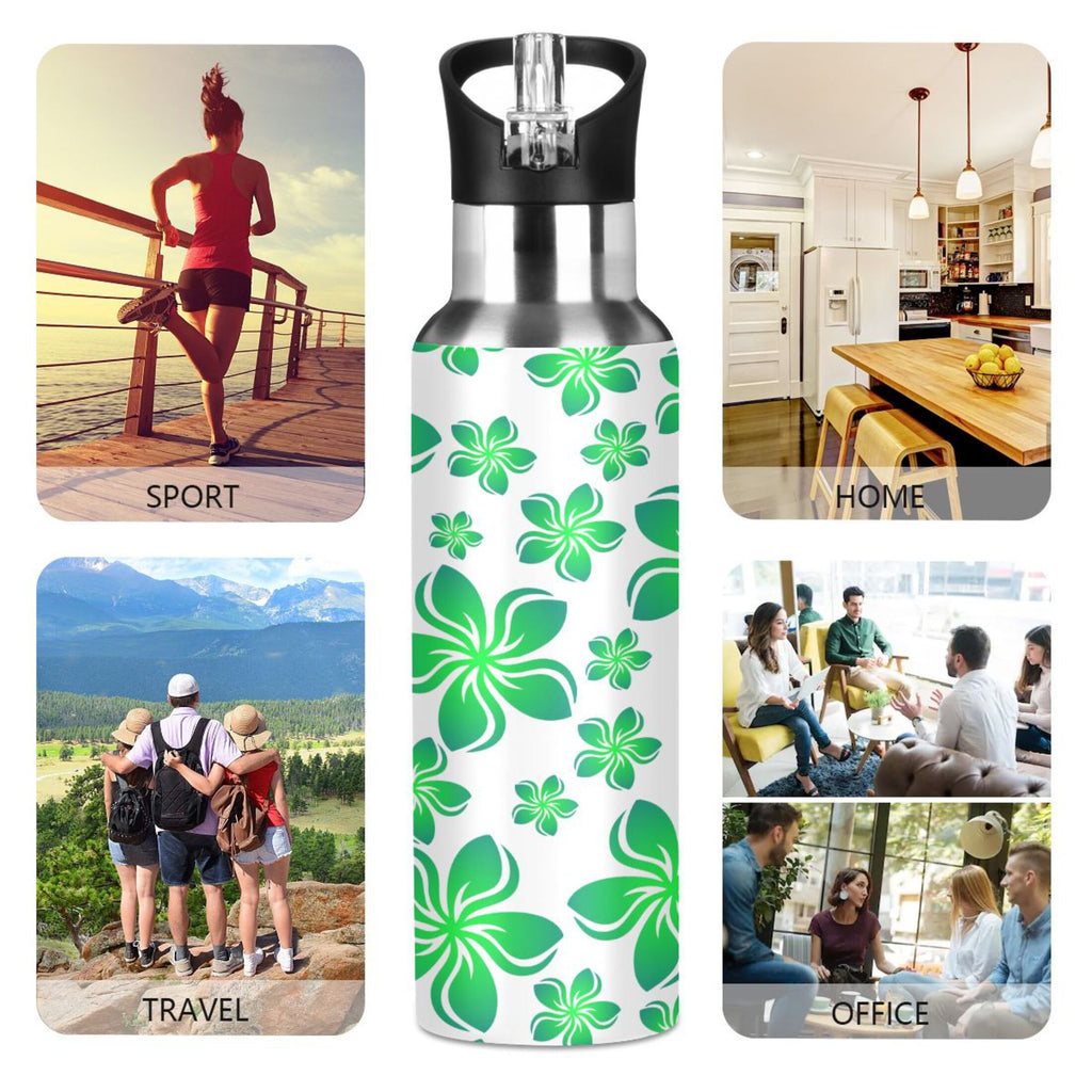 Green Stainless Steel Insulated Water Bottle with Straw Lid D71482