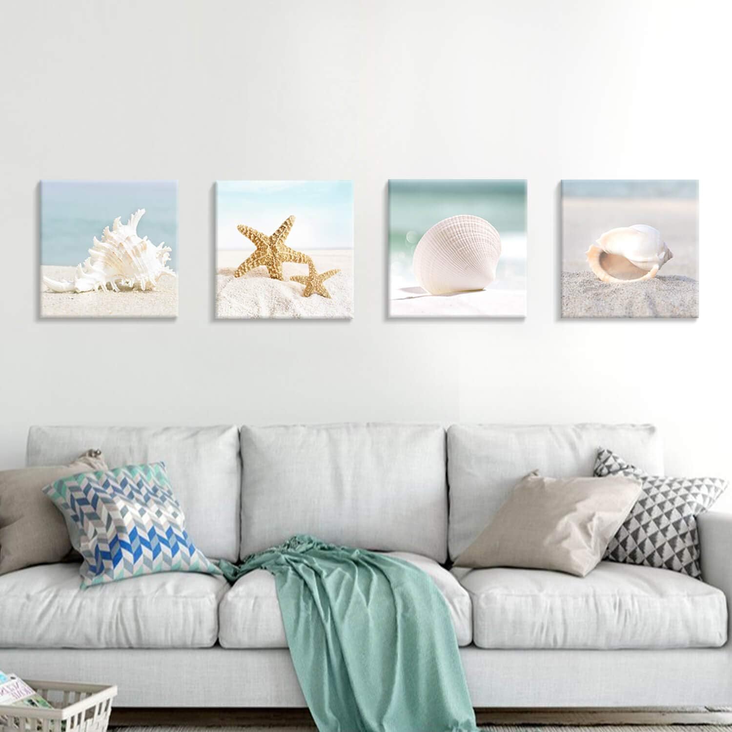 Starfish & Seashells Canvas Wall Art, 4 Pcs, Multi-Sized H20633