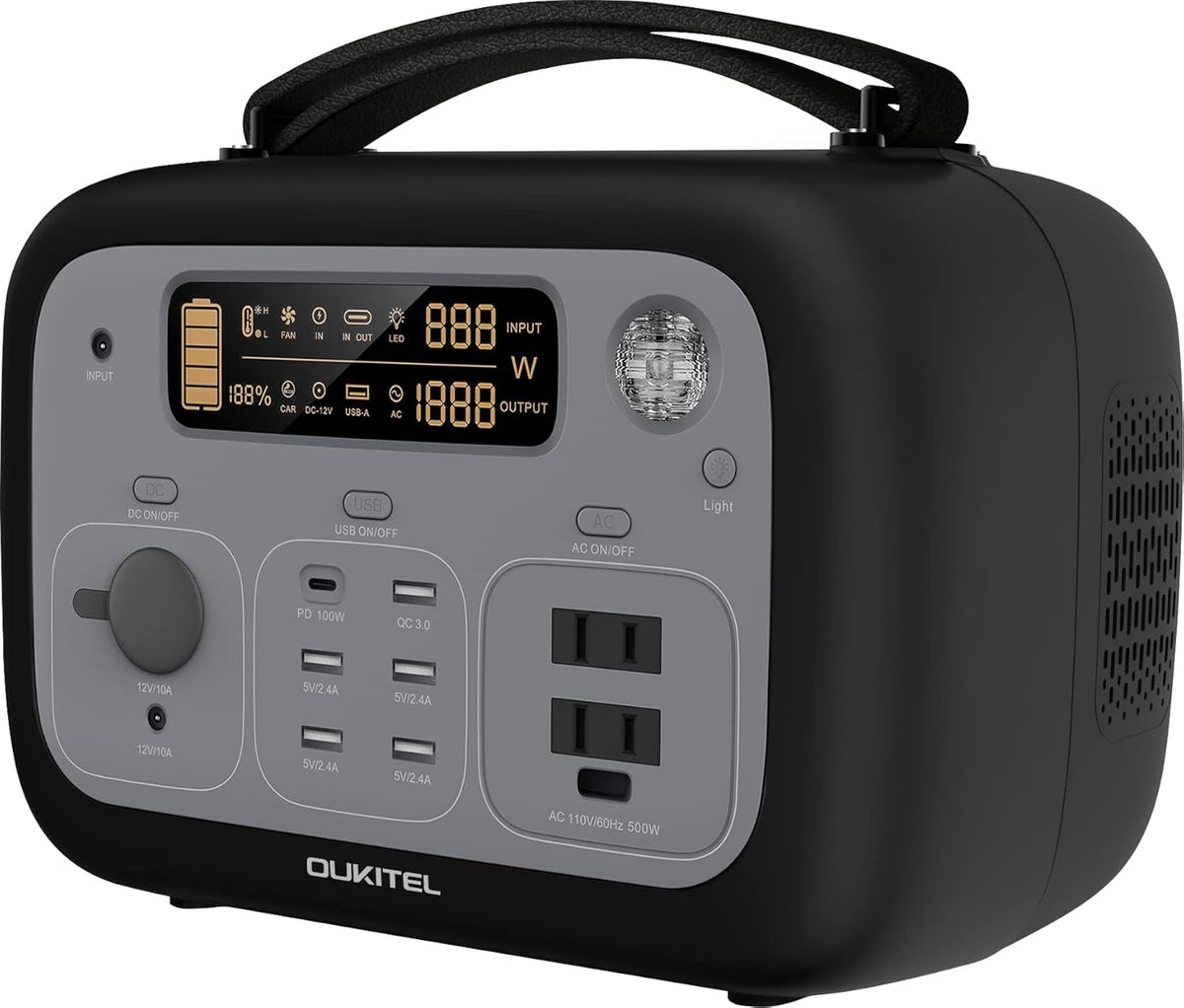 192000mAh 614.4Wh LiFePO4 110V 500W Portable Power Station with AC Outlet L89093