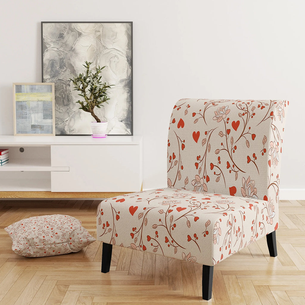 Red Vector Floral Pattern Upholstered Accent Chair and Arm Chair H276467