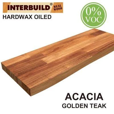 Acacia Butcher Block Countertop Floating Wall Shelf in Golden Teak Stain with Live Edge N4231