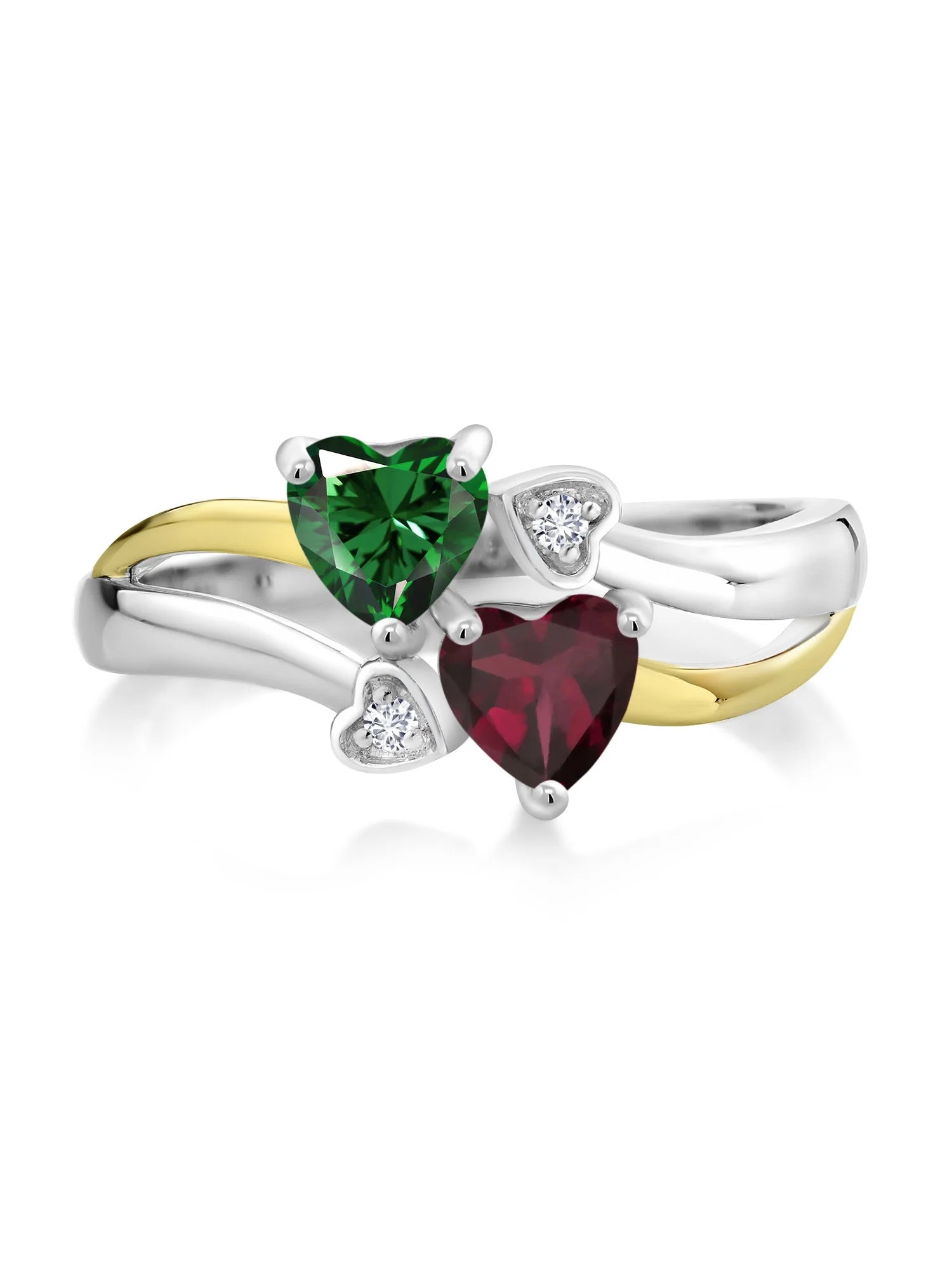 925 Silver 10K Yellow Gold Green Nano Emerald Red Rhodolite Garnet White Lab Grown Diamond Ring D663