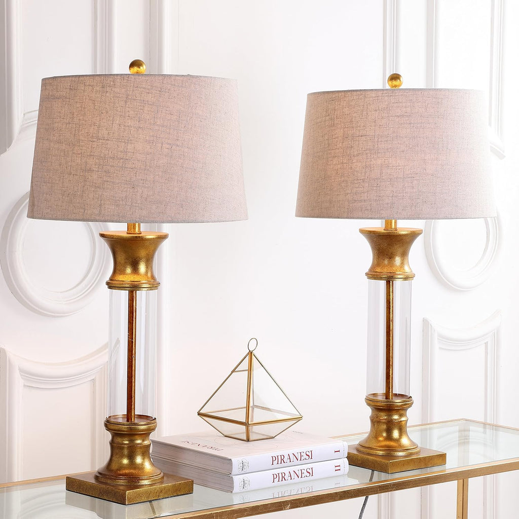 Gold Leaf Metal Glass LED Table Lamp Set of 2 R9982