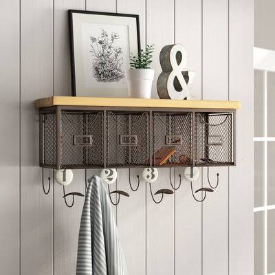 Metal 9-Hook Wall Mounted Coat Rack with Storage N89763