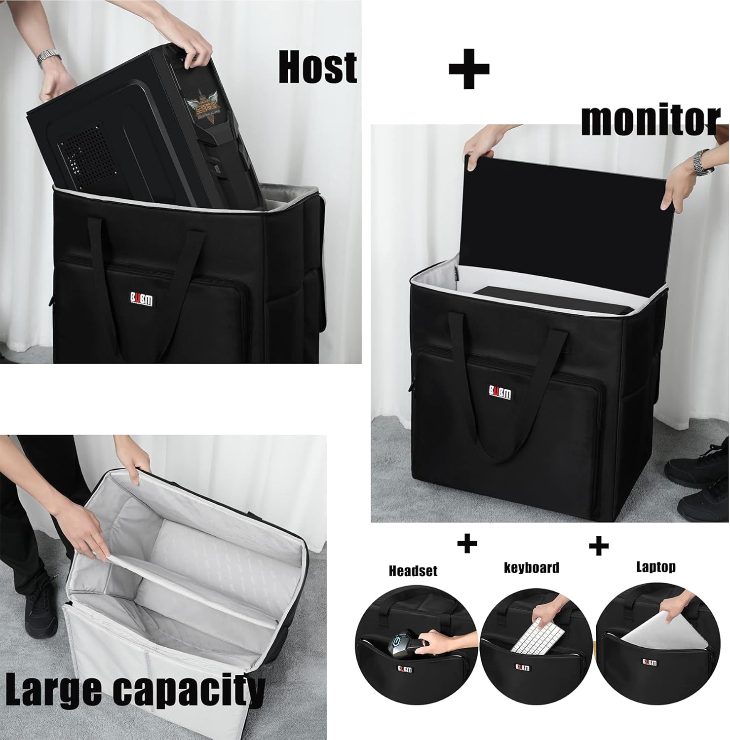 Black Desktop Computer Tower PC Carrying Case Travel Storage Bag with Wheels O9742