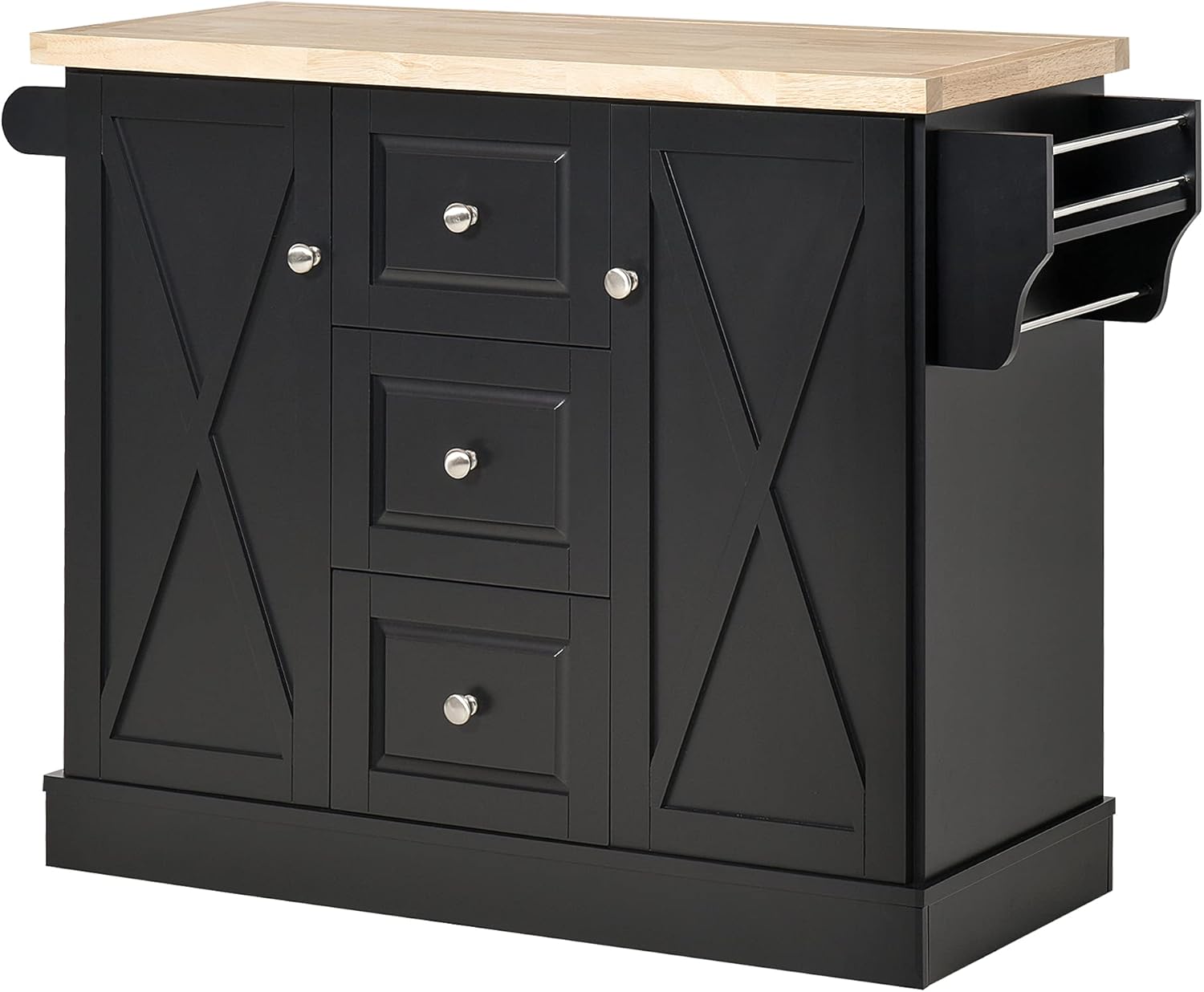 Black Mobile Kitchen Island Utility Cart with Drawers and Wheels E8972