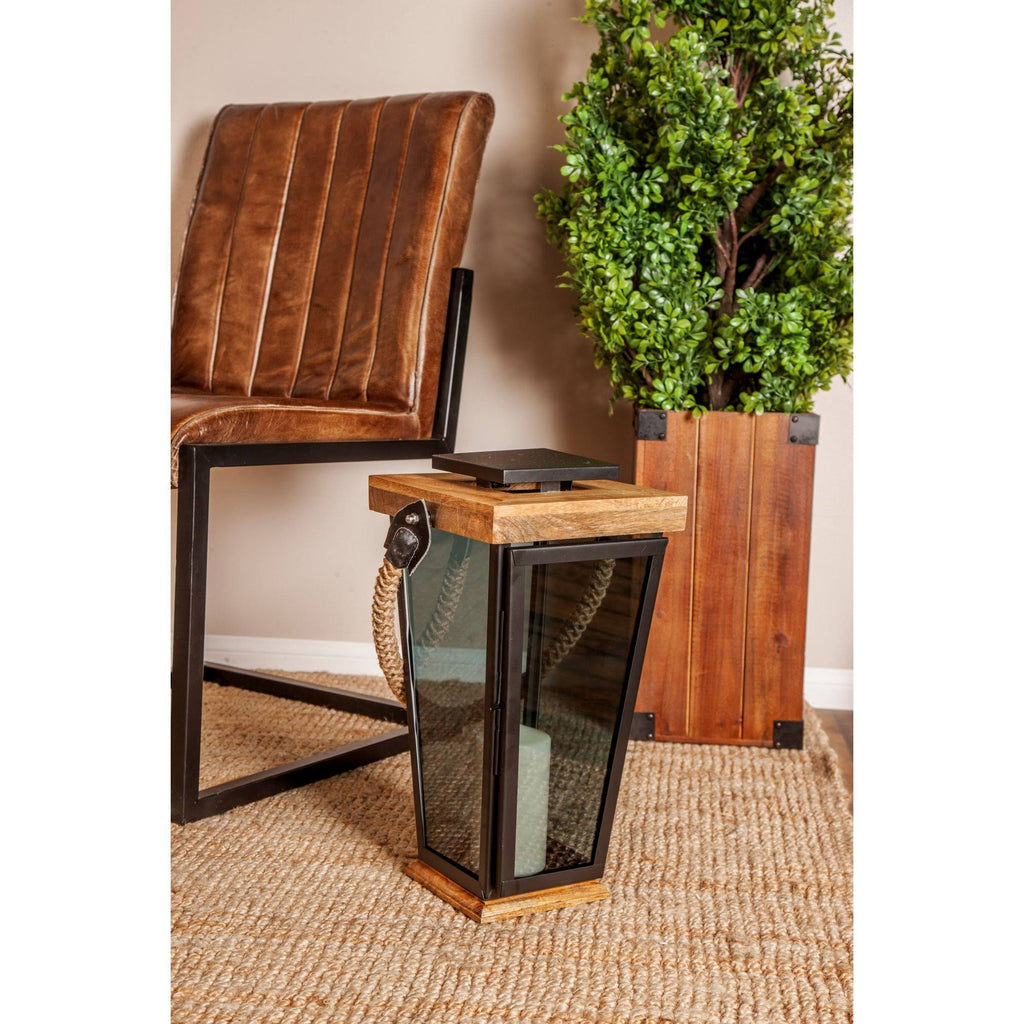 Black Wood and Glass Candle Lantern U96832