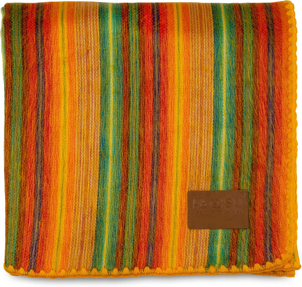Alpaca Wool Blanket Throw, 85 x 65 inches, Deep Blue Splash V509331