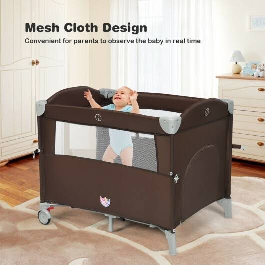 Beige Portable Baby Bassinet Crib Playard with Diaper Changer D833