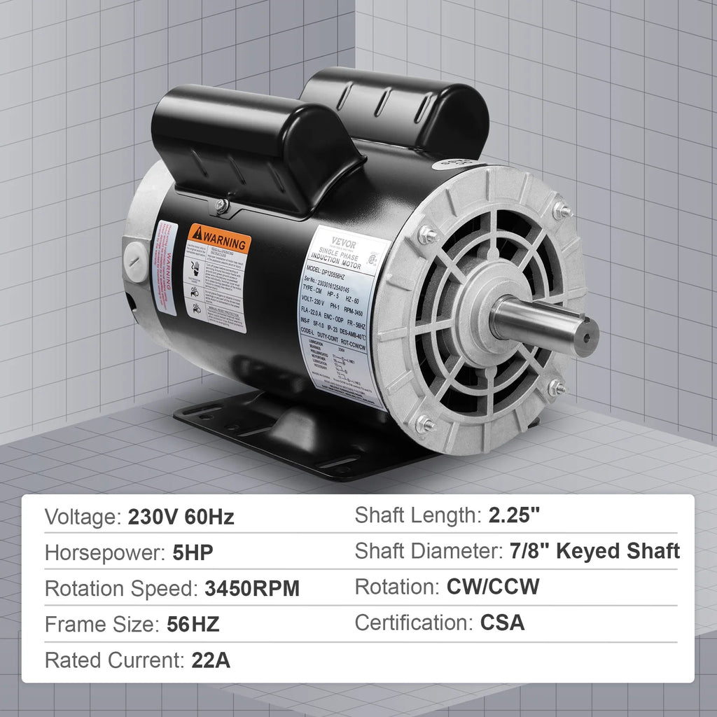 5HP 230V 22 Amps 3450RPM Air Compressor Electric Motor G71065