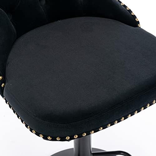 Modern Swivel Stools Set of 2 with Black Base Adjustable Upholstered Armless Hydraulic Counter Height Stool with Mid Back and Footrest N964