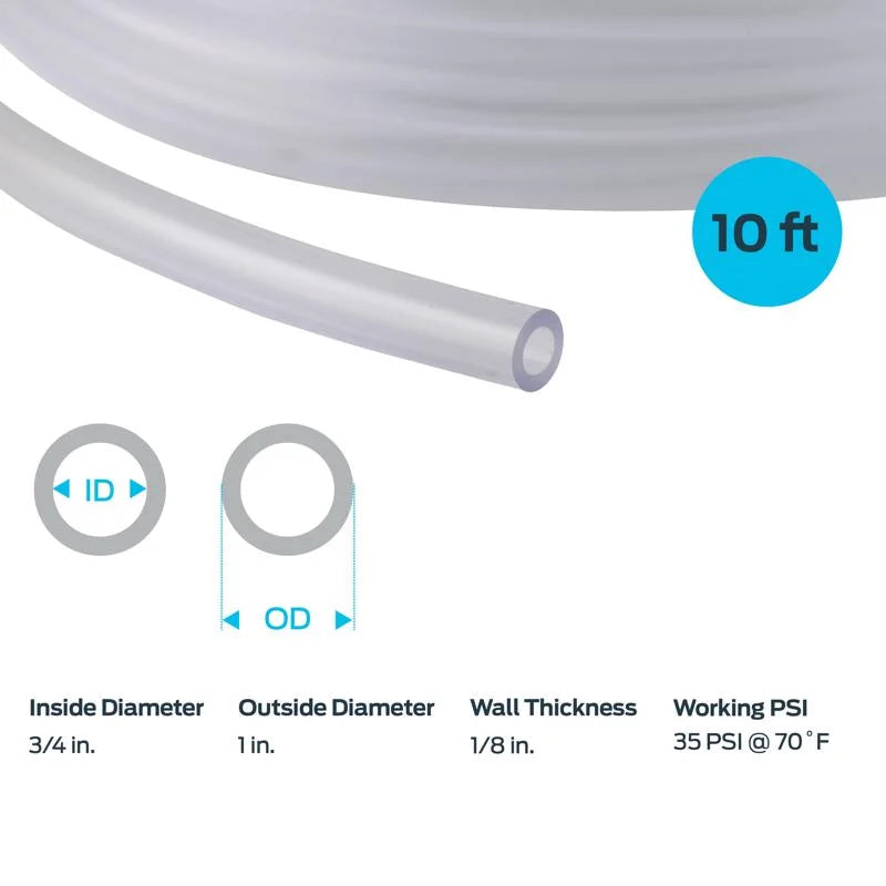 Clear Vinyl Tubing, 1 inch OD, 10 Ft L2650