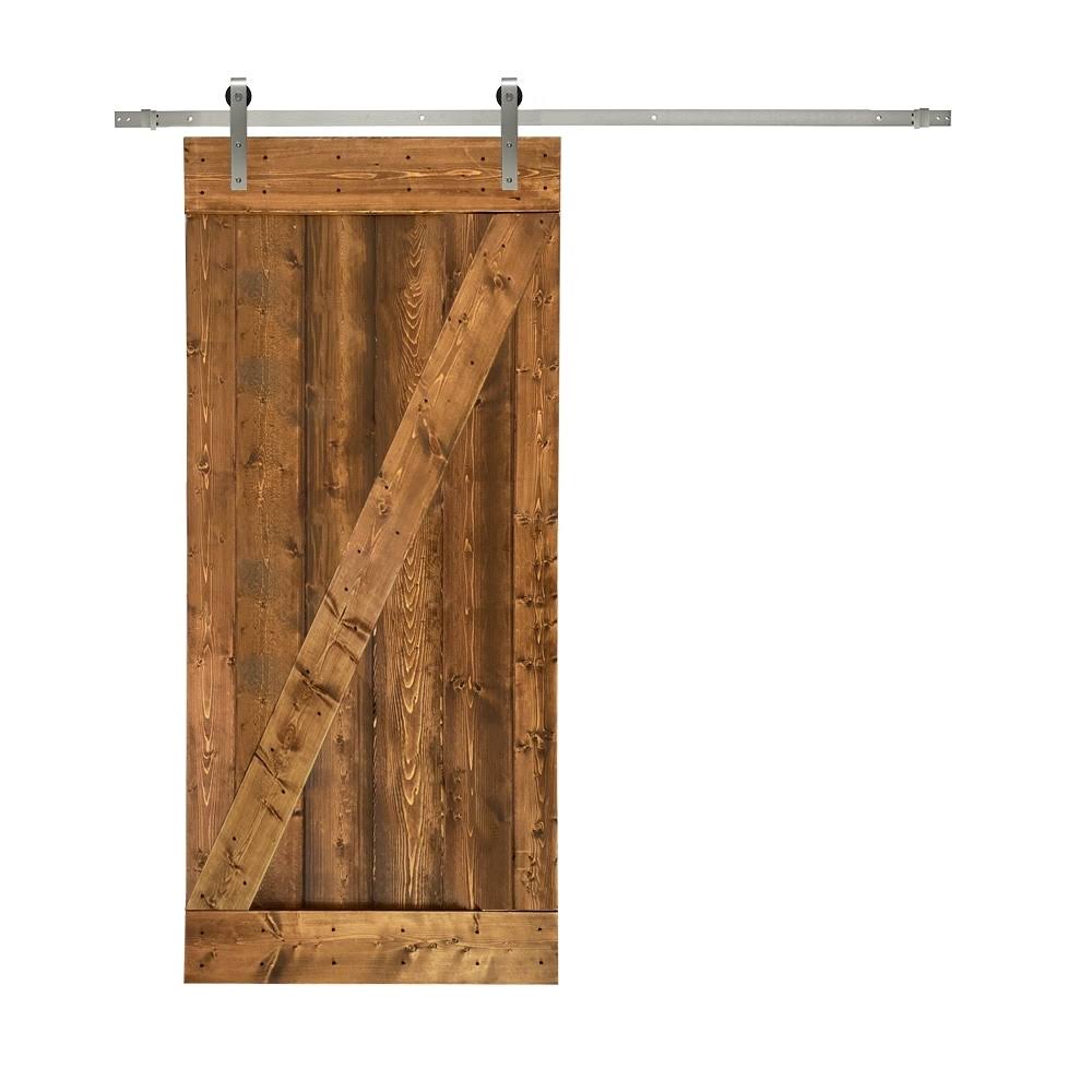 Weather Gray Stained Wood Interior Sliding Barn Door with Hardware Kit X7664