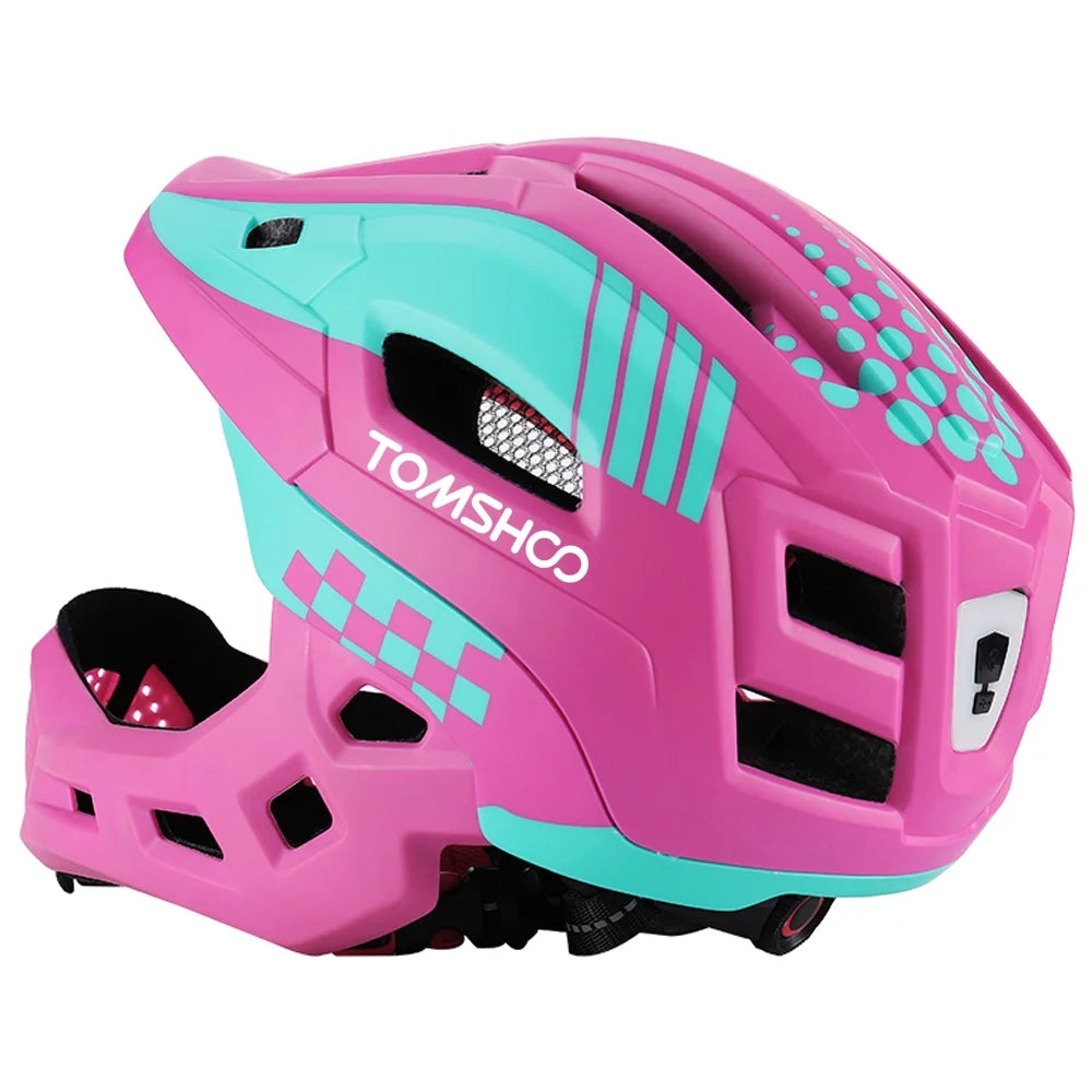 Kid Bike Full Face Helmet with Taillight and Detachable Chin Guard D7108