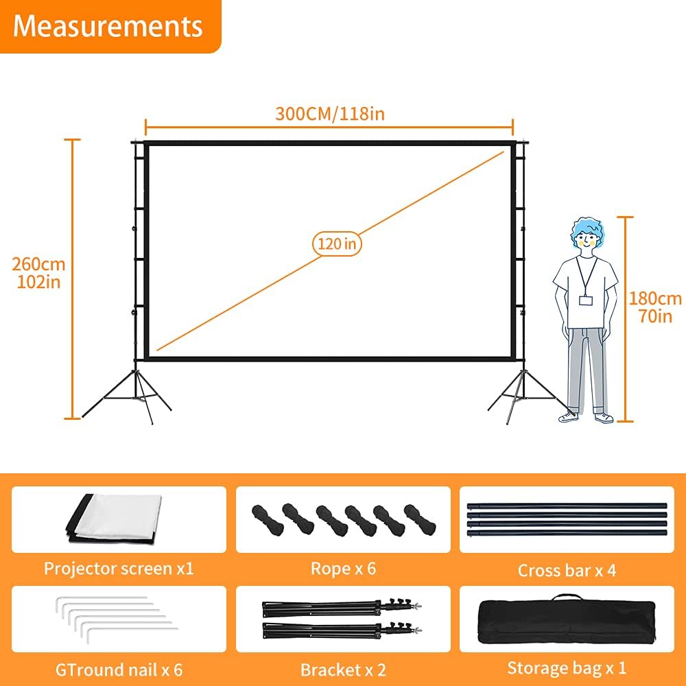 120 inch Portable Projector Screen with Stand and Carrying Bag I2474