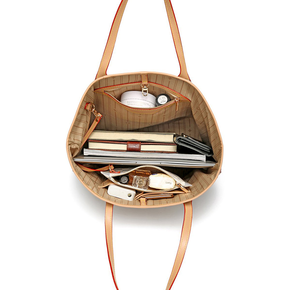 Checkered PU Leather Tote Bag with Inner Pouch E834135