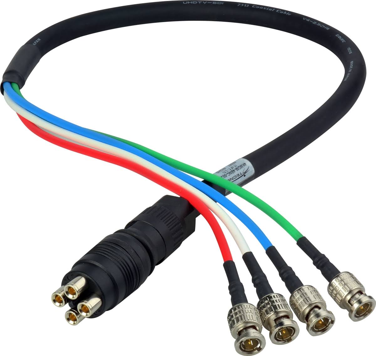 4K UHD 3G HD-SDI Coax MDM-BNC 4 Channel DIN Male to BNC Camera Breakout Cable - 100 ft J683