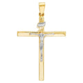 14k Yellow and White Gold Square Tube Cross Pendant Necklace J8837