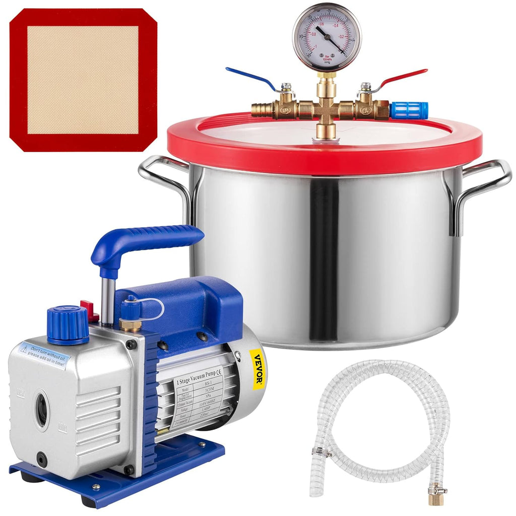 3CFM Single Stage 1/4HP Vacuum Pump with 1 Gallon Vacuum Degassing Chamber K88406