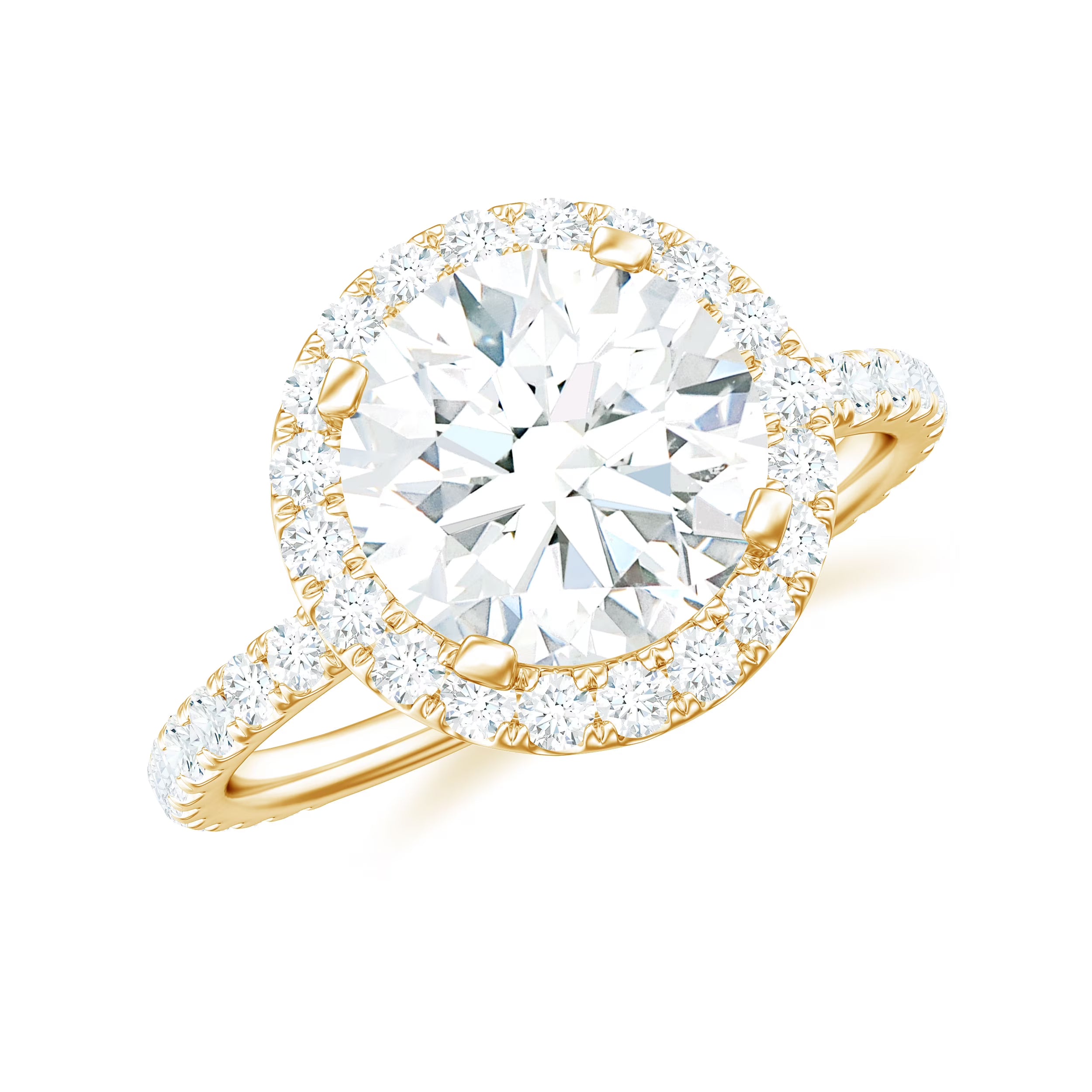 14K Yellow Gold Moissanite Halo Engagement Ring F52011