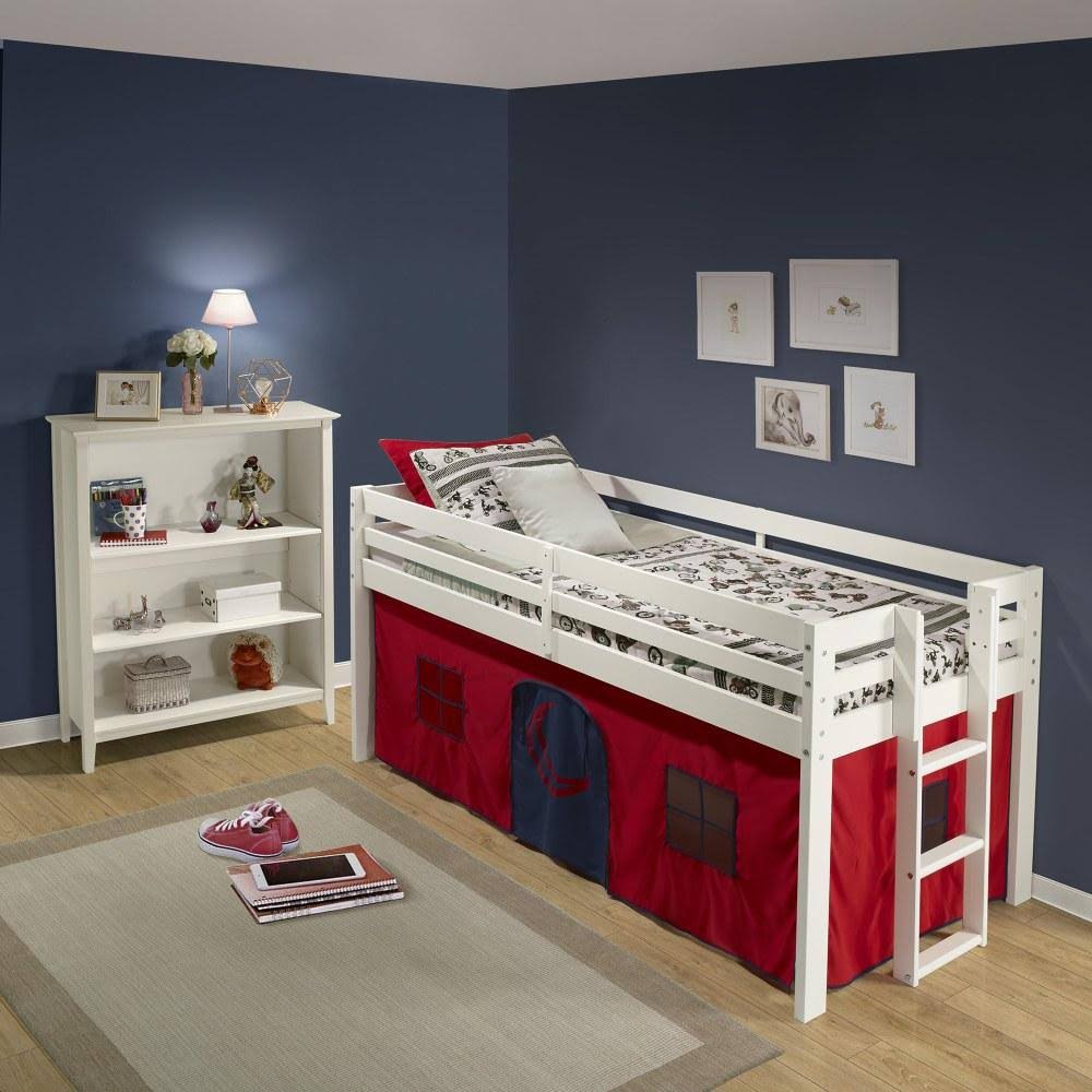 White Twin Junior Loft Bed with Playhouse Tent K137301