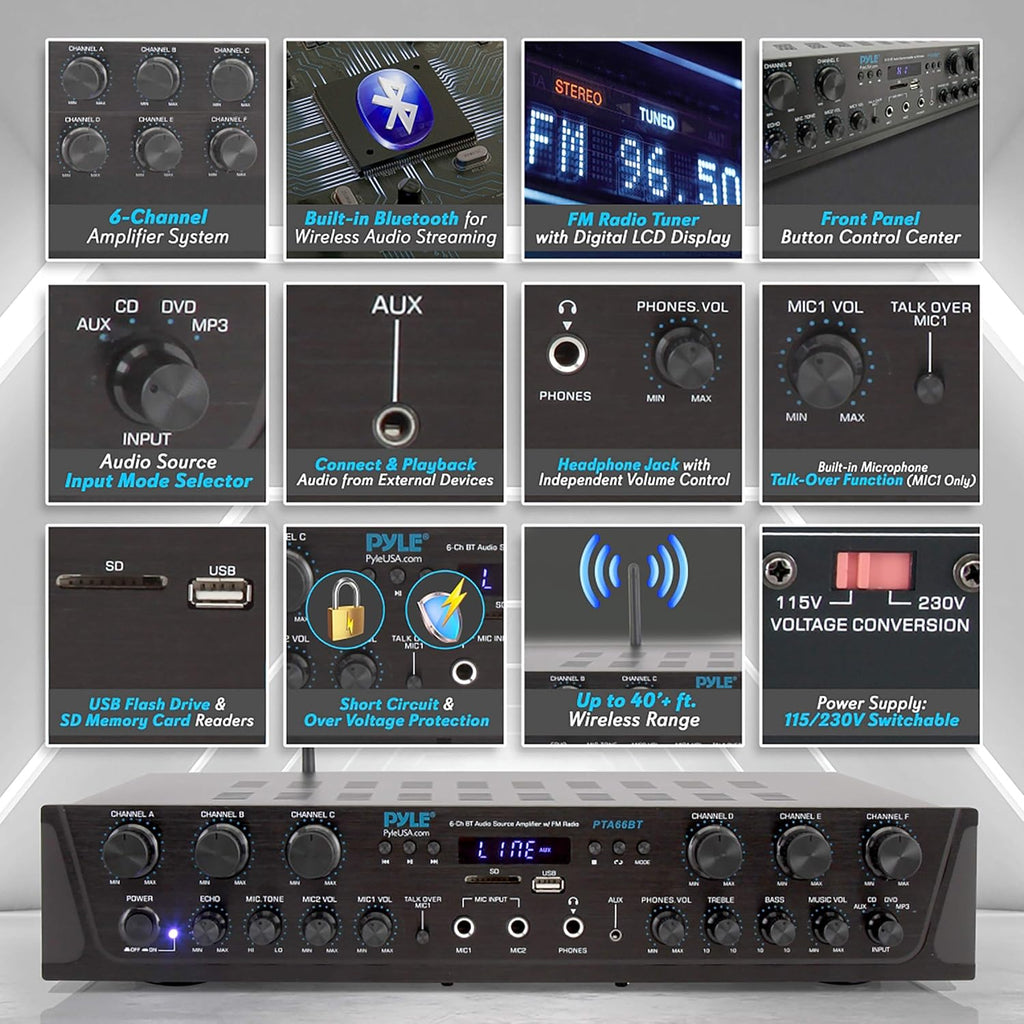 6 Channel 600 Watt Bluetooth Stereo Receiver Amplifier with Digital LCD X9270