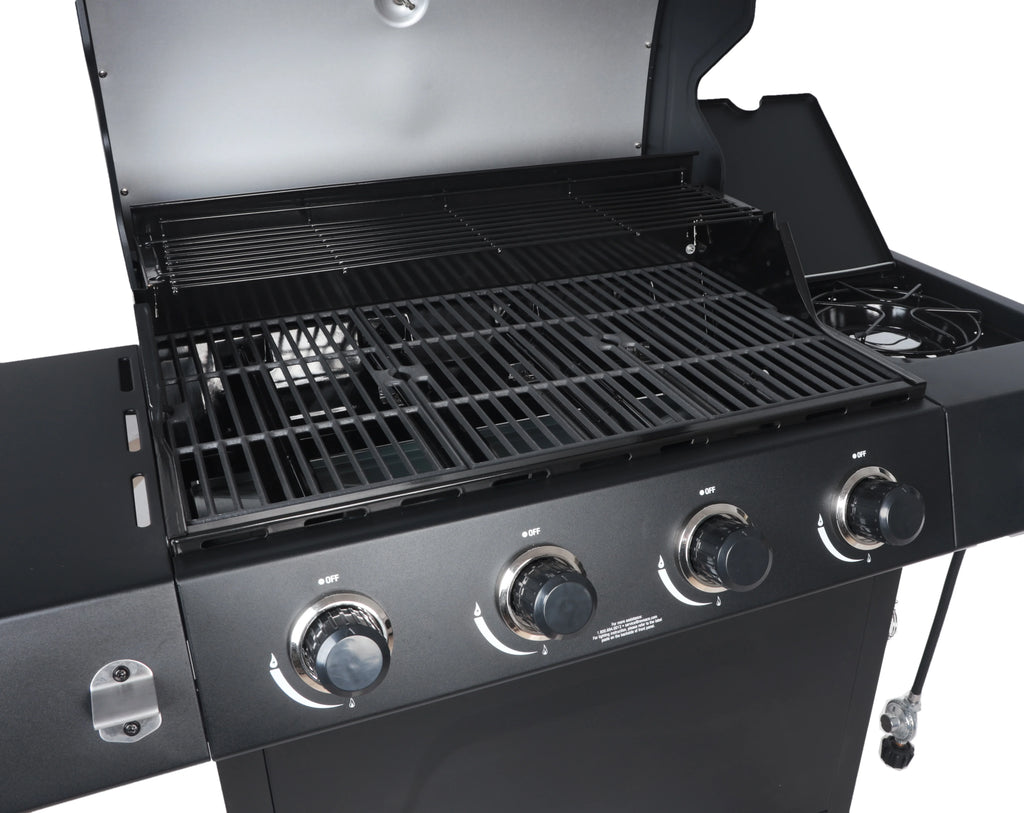 Stainless Steel & Black 4-Burner Propane Gas Grill with Side Burner N995948