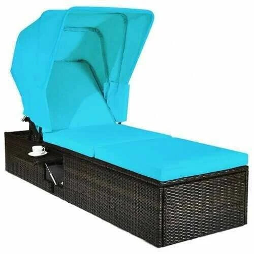 Turquoise Folding Canopy Chaise Lounge Chair Y390093