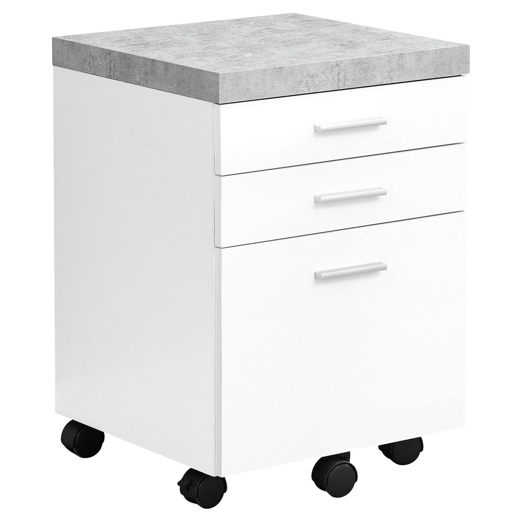 3 Drawer File Cabinet on Castor in White and Gray Cement Q232198