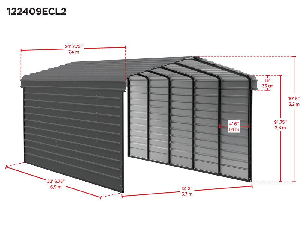 Galvanized Steel Carport Kit with 2-Sided Enclosure K80653