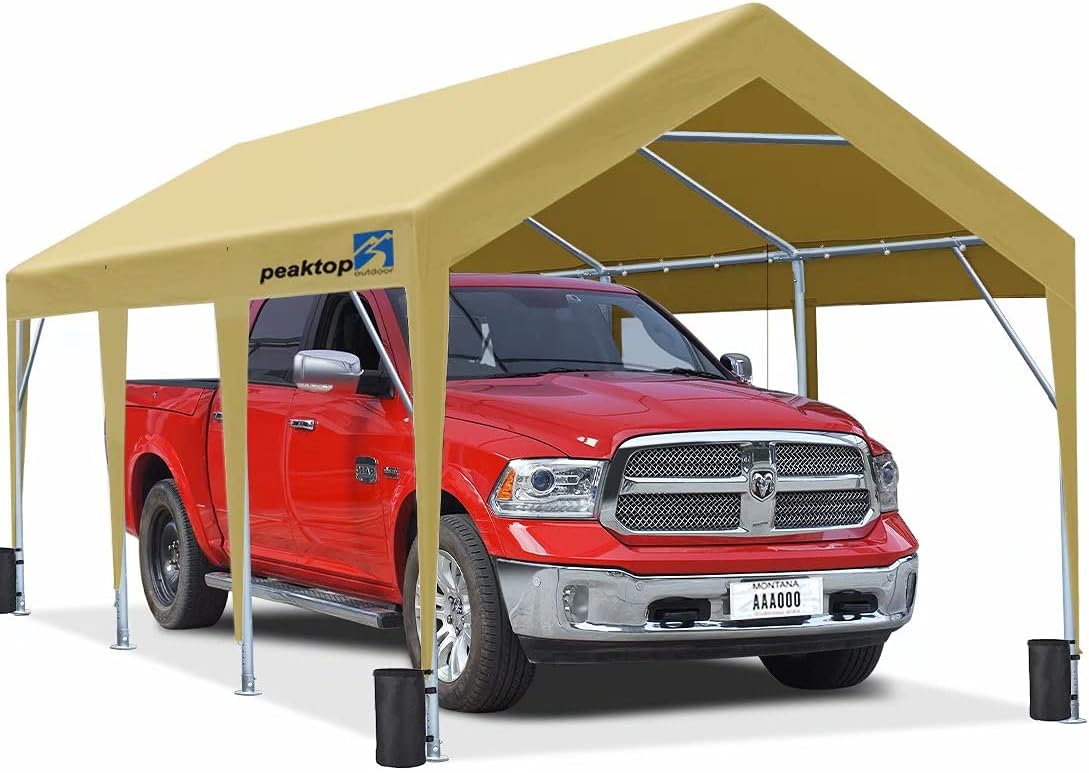 12 x 20ft Heavy Duty Carport with Reinforced Triangular Beams and 4 Weight Bags C184538