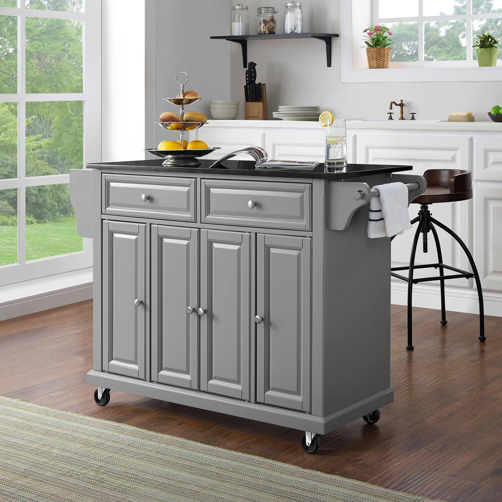 Solid Black Granite Top Kitchen Cart Island E300
