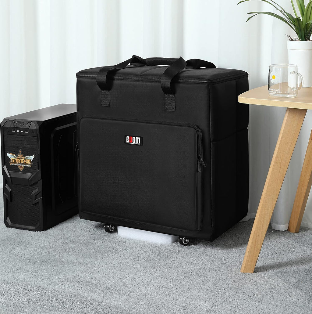 Black Desktop Computer Tower PC Carrying Case Travel Storage Bag with Wheels O9742