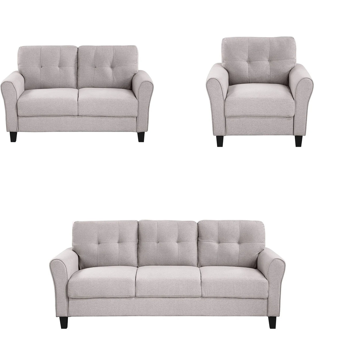 Light Grey-Blue Sofa Set with Armchair, Loveseat and 3-Seat Sofa X6989