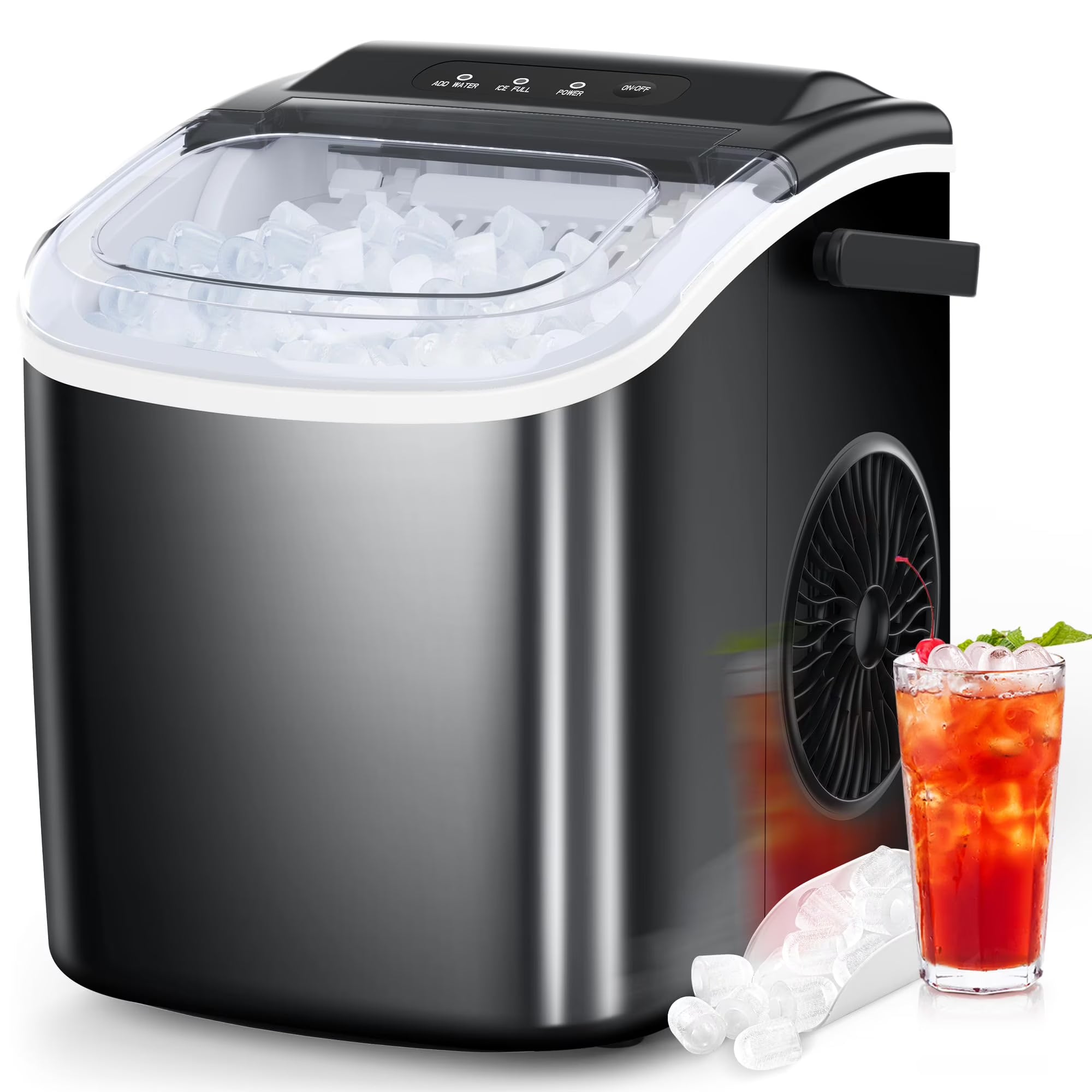 Countertop Ice Maker with Self-Cleaning, 26.5lbs/24Hrs, 9 Bullet Ice Cubes in 6 Mins, Ice Basket and Scoop I8964