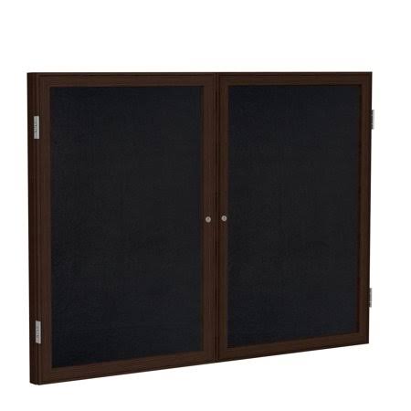 2 Door Enclosed Recycled Rubber Bulletin Board with Walnut Wood Frame U877